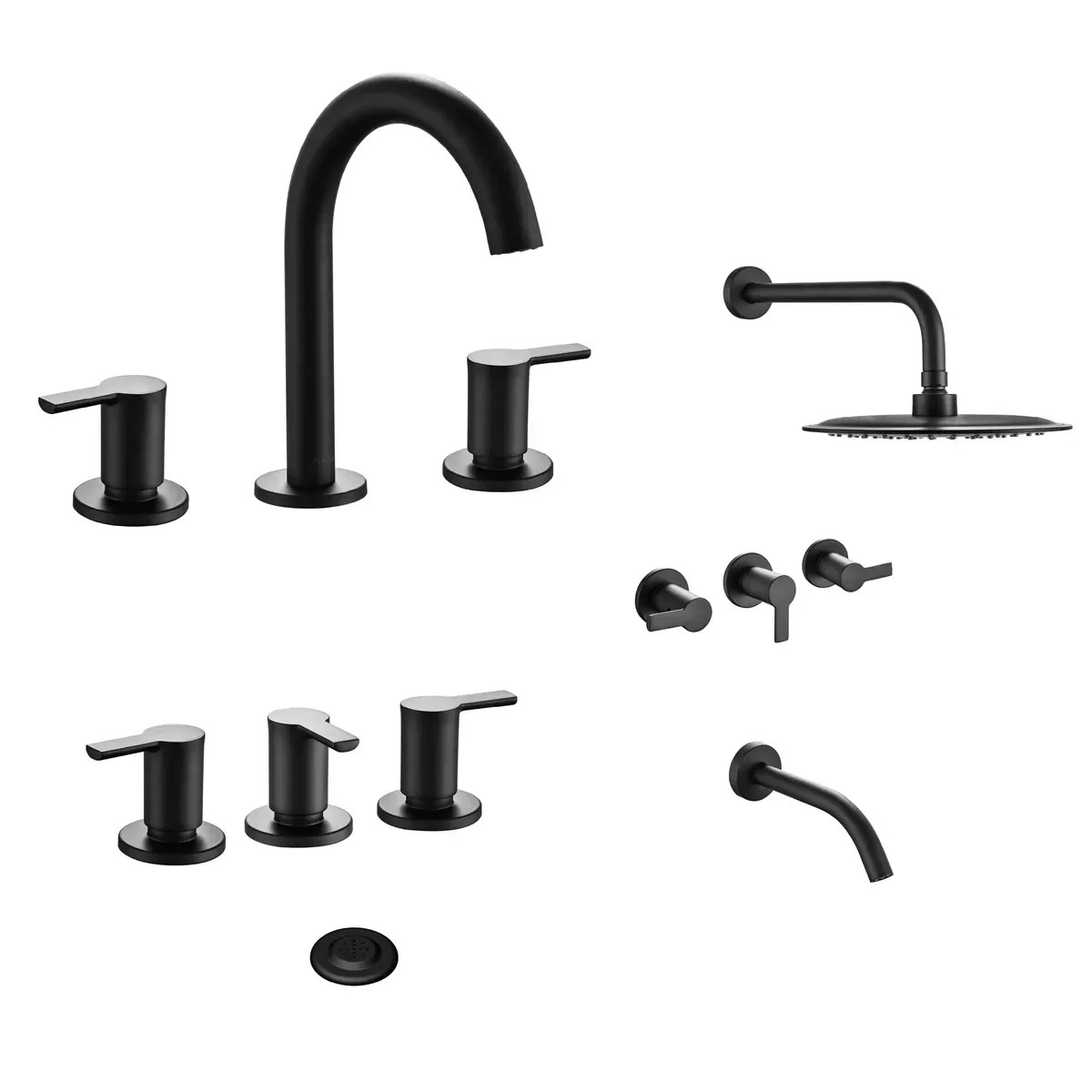 Griferia Sets Completo Piazza Teknia 22301tne+22304tne+22306tne Logos Para Baño Kit Lavatorio, Bidet Y Ducha De Embutir Negro Mate