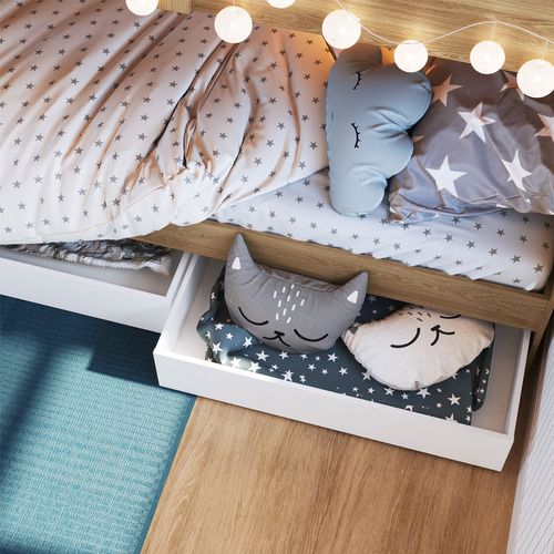 Beliche Infantil Com Escada, Nicho E Gavetas Aveiro E Branco