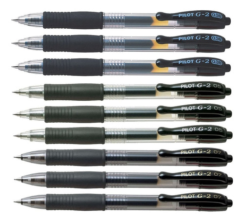 Pilot G2 Retractable Black Gel Roller Ballpoint Pens, Assort