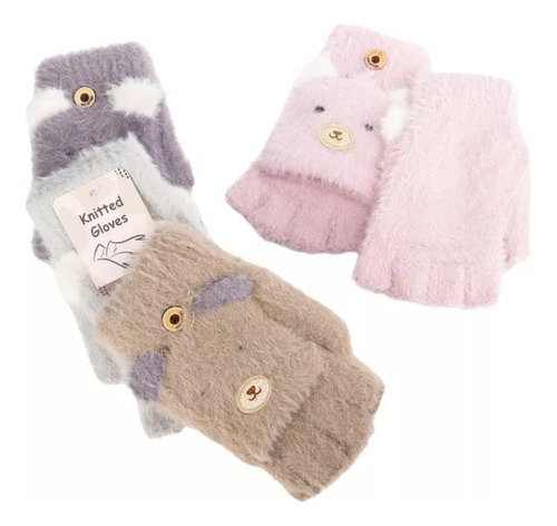 Guantes De Polar Para Niñas Medio Dedo Invierno Perrito