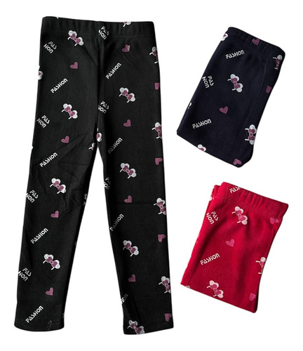 Pack X3 Calzas Niña Con Polar Invierno Colores Surtidos