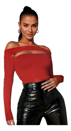 Blusa Asimetrica Ajustada Hombros Descubiertos Manga Larga