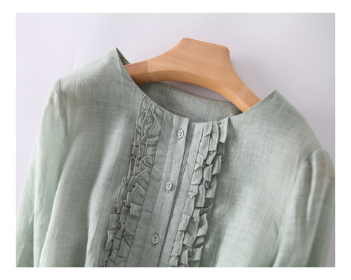 Vestido Vintage De Mujer Algodón Y Lino Con Cuello Redondo