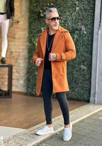 Sobretudo masculino lã store batida