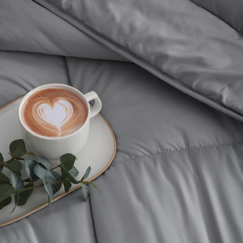 Acolchado Plumón Twin Size Hotelero Abrigado Para Invierno Gris Lisa