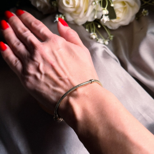 Pulseira Pandora Flexível Em Ouro Amarelo 14k 19 Centímetros