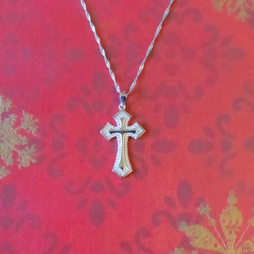 Imagen 6 de 8 de Joya Collar Plata 925 Cruz Religiosa Con Circones Unisex