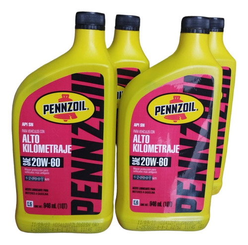 Aceite Para Motor Pennzoil 20w60 Alto Kilometraje 4lts 