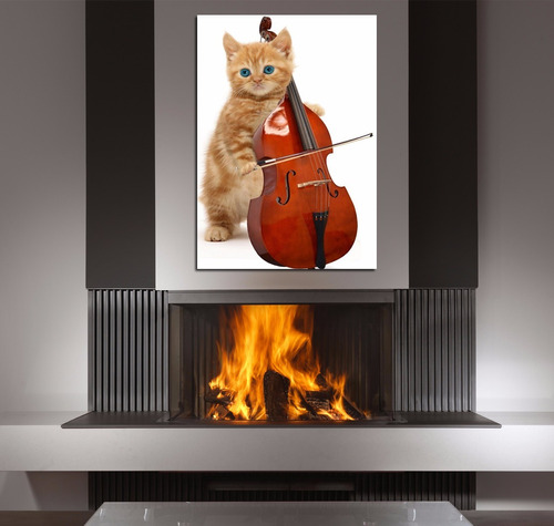 Cuadro 50x75cm Gato Tocando El Violin Michi Musica Clasico