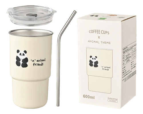 Taza Térmica De Acero 600 Ml Con Tapa Y Popote