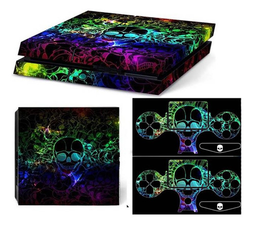 Skin Ps4 Slim + Skin 2 Joyst + 2 Lightbar - Calavera