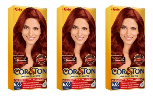 Coloraçao Cor&ton 6.66 Louro Escuro Vermelho 50 G-kit C/3