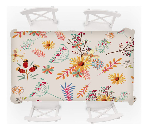 Mantel Rectangular Con Estampado De Flores Frescas Para Té