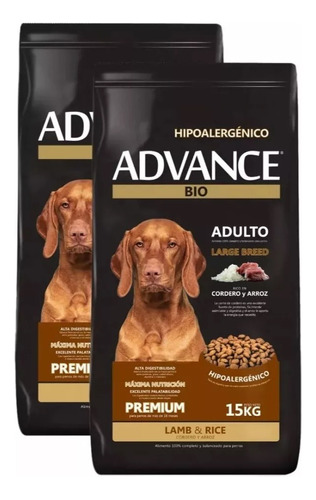 Advance Bio Perro Cordero Y Arroz 2 Bolsas X 15 Kg C/u