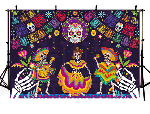 Fondo De Foto De Color De Calavera Divertida De Halloween