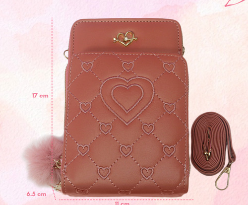 Bolsa Bandolera Diseño Corazón - Casual Y Cómoda Con Correa Coral Corazones Oro Coral