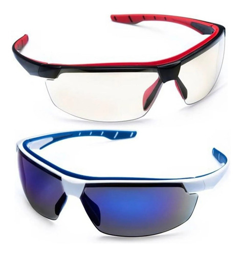 Óculos De Sol Ciclismo Espelhado + Noturno Kit 2 Unidades Cor da armação Branco e Azul / Preto e Vermelho Cor da lente Escura e In-Out