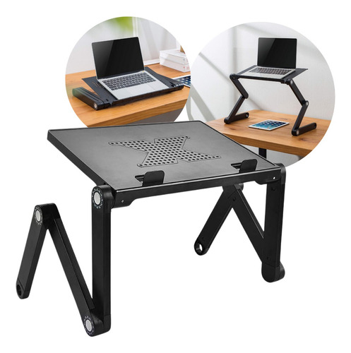 Mesa Plegable Soporte Regulable Notebook Laptop Cooler Usb Color Negro