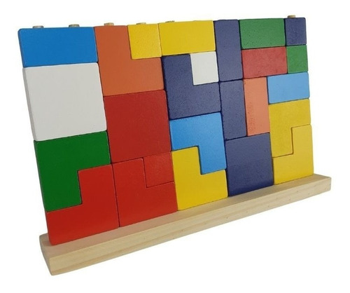 Brinquedo Educativo Bloco Encaixe Madeira Tetris Autista