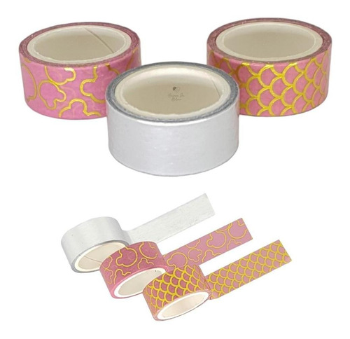 Kit Fita Washi Tape Metalizado Foil Alegria 3 Unidades