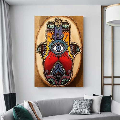 Cuadros Impresos Con Bastidor Mano Fatima Hamsa 90x60