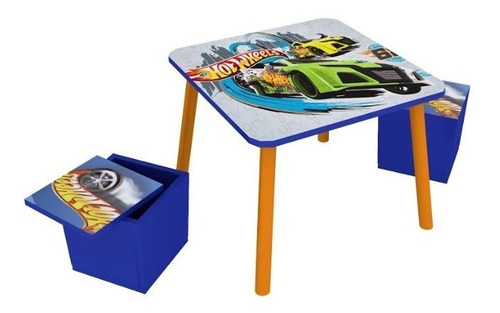 Mesa + 2 Puff Con Guarda Juguetes Hot Wheels Original