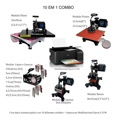 Prensa Termica 10 Em 1 A3 A4 + Impressora Epson L3150 110v