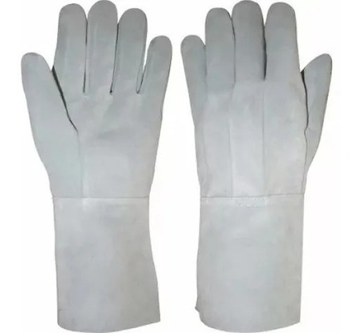 Luva Raspa Punho Longo 15cm Reforçada 1 Linha | 10 Par. Cinza