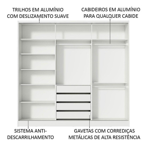 Ropero Closet Madesa Royale 3 Puertas 2 Espejo Color Blanco/Negro