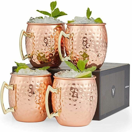 Set Vasos Cobre Moscow Mule 500ml + 4 Bombillas Y Cepillo