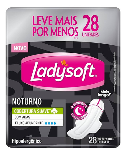 Absorvente Ladysoft Noturno Com Abas 28 Und.