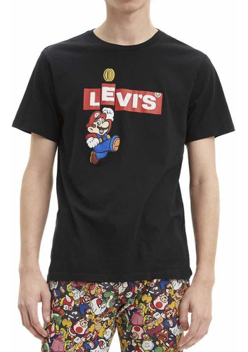 Playera Levis Super Mario Bros Negra Original Hombre Chica