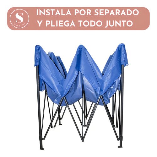 Toldo Plegable 3 X 3 Metros Impermeable Color Azul Terraza