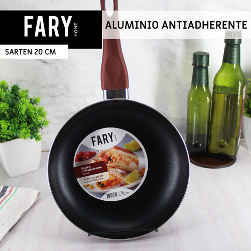 Sarten Aluminio Antiadherente Fary Home 20 Cm Satinado Asas Mango Baquelita Bateria Ollas Sartenes Para Cocina