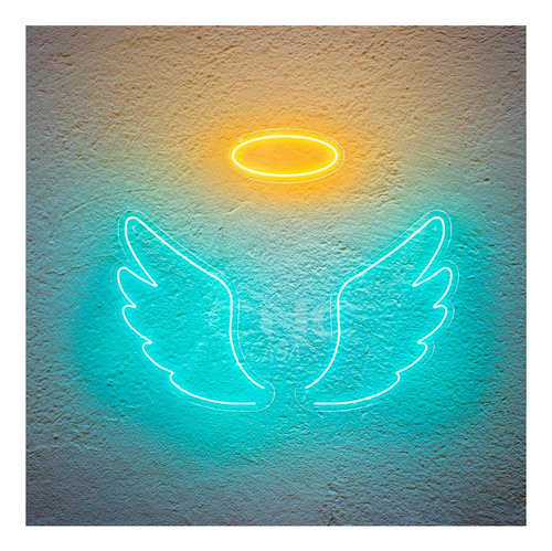 Painel Neon Led Conjunto De Asas De Anjo Iluminação 1,30m Cor Azul
