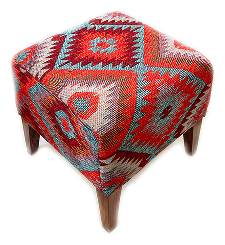 Silla Puff Turco En Kilim - Dodurga Turquesa Con Naranja