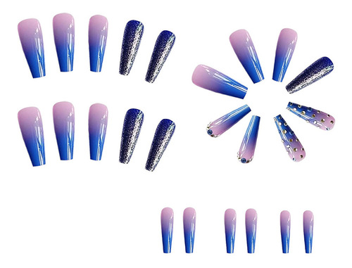 Press On Nails Desmontable Star River Rhinestone 24 Kit Uñas