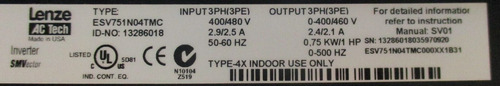 Lenze Smvector Esv751n04tmc Variable Speed Drive Inverte Ccd