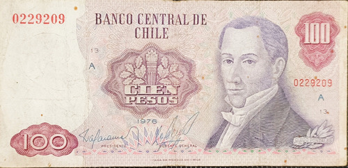 Billete Chile 100 Pesos 1976 Serie Números Redondos (escaso)