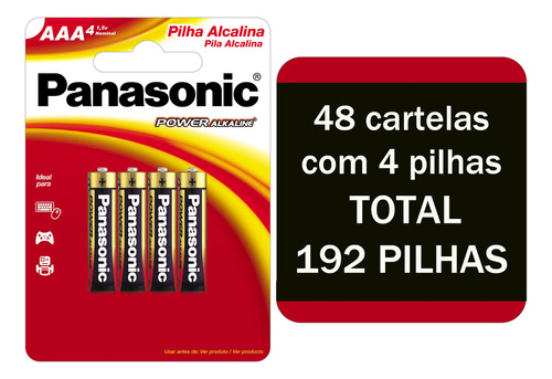 192 Pilhas Aaa Palito Alcalina Panasonic Cartela 48 Cartelas