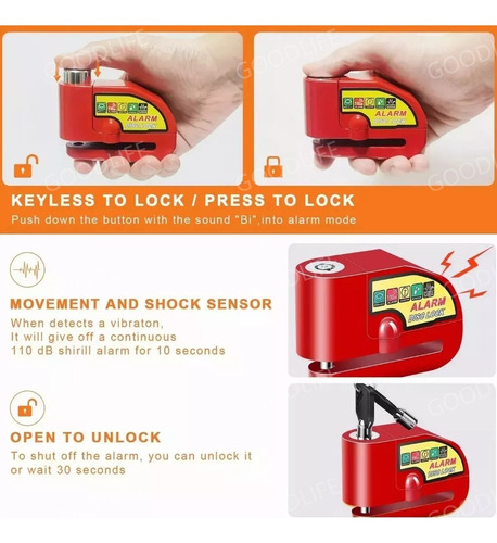 Alarma Motocicleta Bloqueo Impermeable Freno Disco Candado