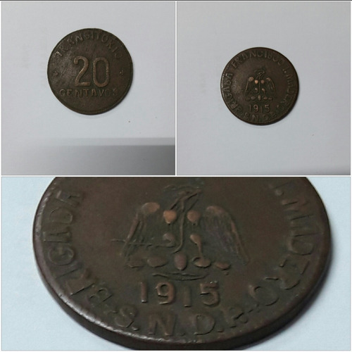 Moneda Revolución Mexicana. 20 Centavos 1915. Chiconcuatla. 