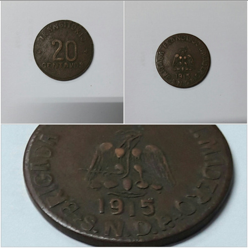 Moneda Revolución Mexicana. 20 Centavos 1915. Chiconcuatla. (Usado)