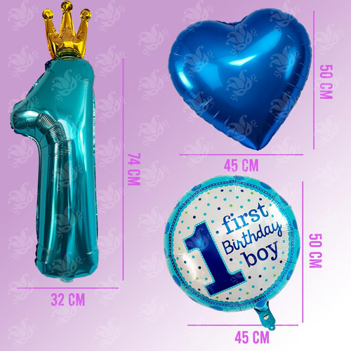 Kit Globos Metálicos 1 Año Fiesta Cumpleaños Azul