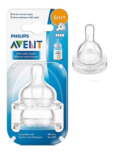 2 Tetinas De Flujo Recién Nacido Anti- Cólicos Avent 6m +