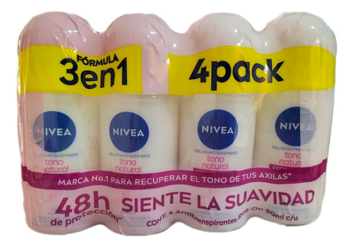 Antitranspirante En Roll On Nivea Aclarado Efecto Satín 4 Pz