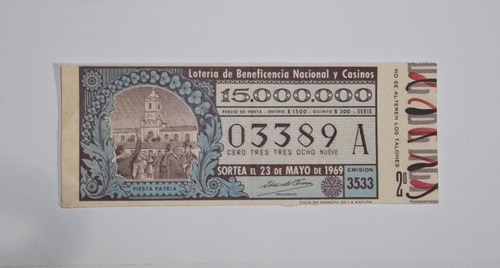 Billete Lotería Antiguo 1969