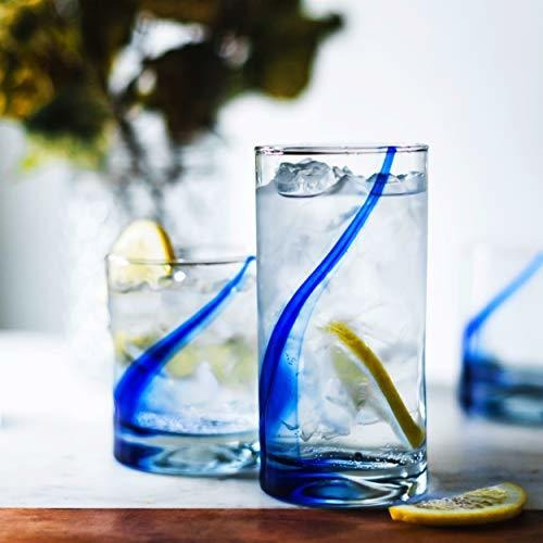 Vasos De Vidrio Diseño Liston Azul Transparente 16 Piezas