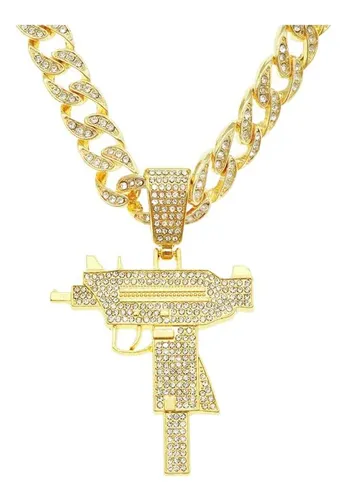 Collar De Cadena Cubana Y Amuleto Con Strass P/man