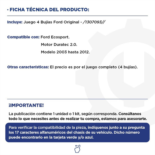 Imagen 2 de 9 de Juego De 4 Bujías Ford Ecosport 2.0 Duratec - Original